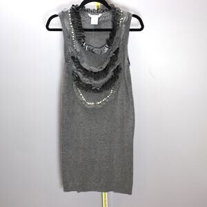 Esley Gray Sleeveless Sweater‎ Dress Ruffle Pearl Embellished M